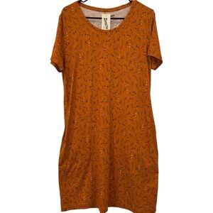 Duluth Trading Company Floral Dress S Rust Cinch Back Boho Cottage Pockets NWT